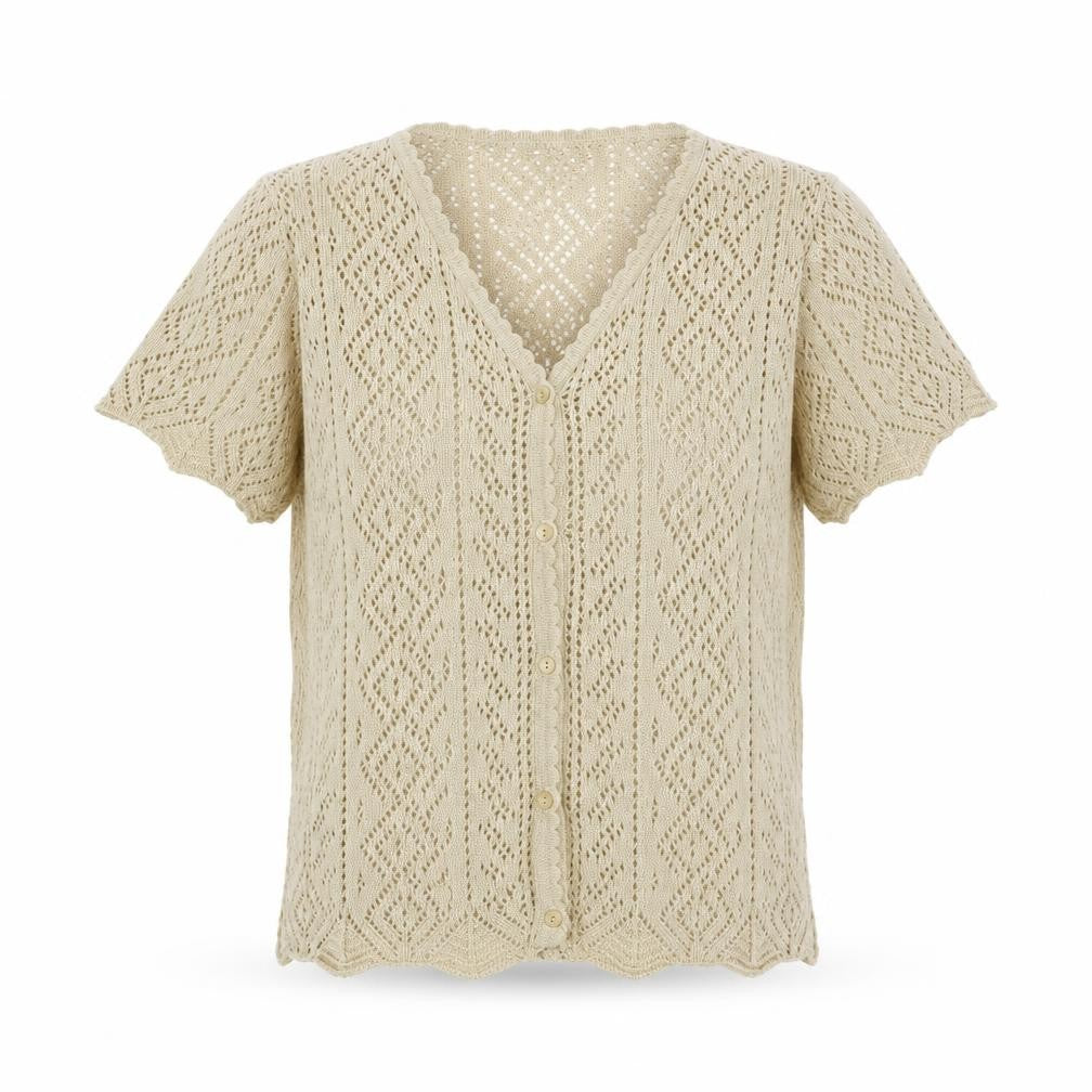 Daxon Womens Beige V-Neck Cotton Cardigan Jumper Size 14 - Logo