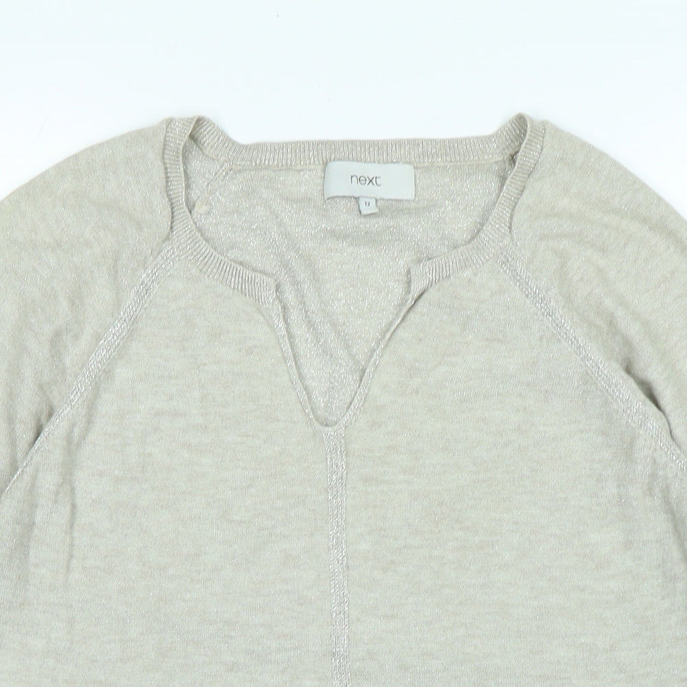 NEXT Womens Gold V-Neck Viscose Pullover Jumper Size 12