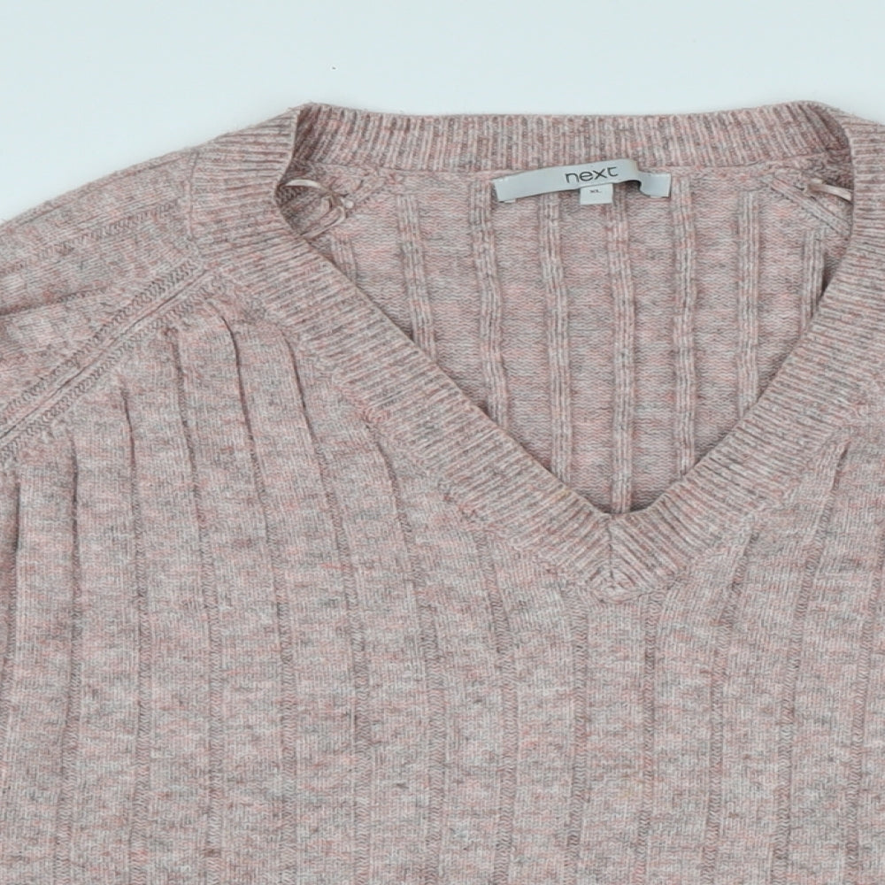 NEXT Womens Pink V-Neck Polyester Pullover Jumper Size XL