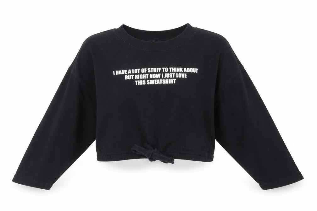Zara Womens Black Cotton Pullover Sweatshirt Size S Pullover - Cropped Slogan