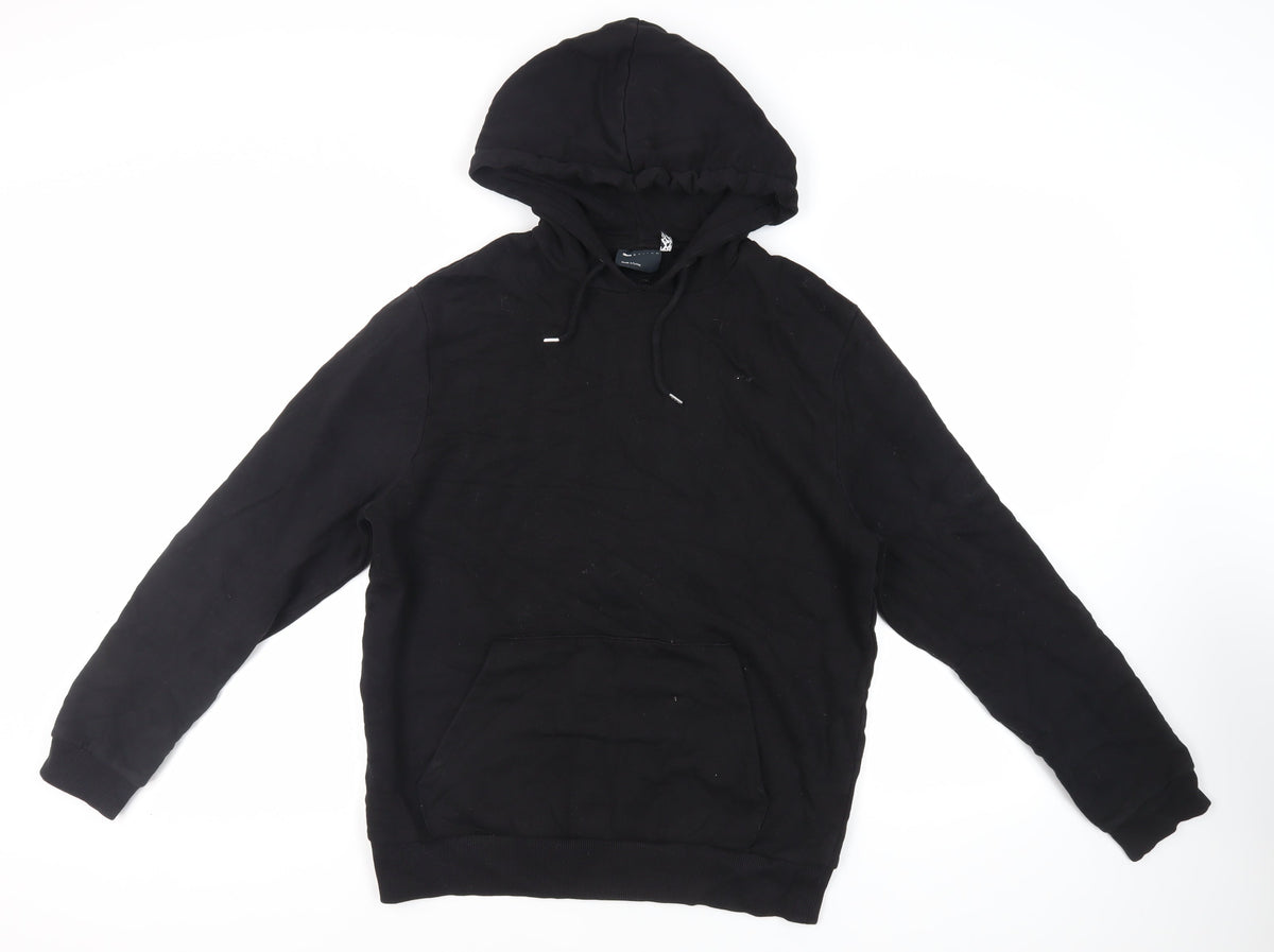 Additional front view of ASOS men’s black cotton pullover hoodie, size L, - pockets