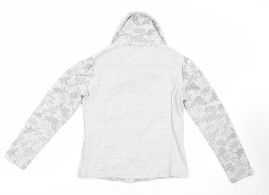 Per Una Womens Grey Floral Cotton Pullover Sweatshirt Size S Button - Pockets