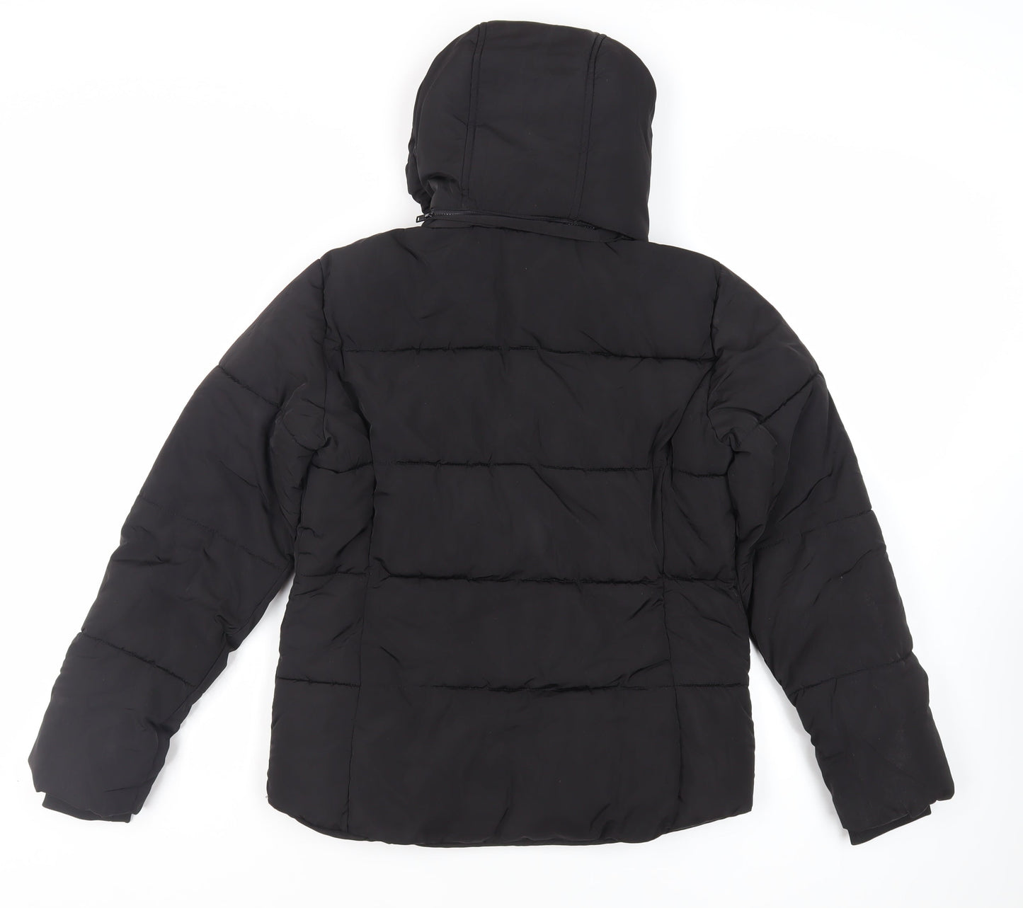 Topshop Womens Black Puffer Jacket Jacket Size 8 Zip - Hooded Zipped Pockets