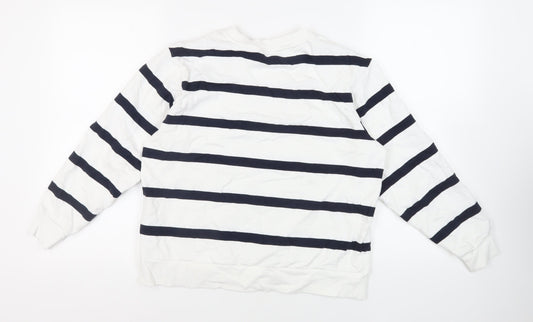 Marks and Spencer Womens White Striped Cotton Pullover Sweatshirt Size M Pullover