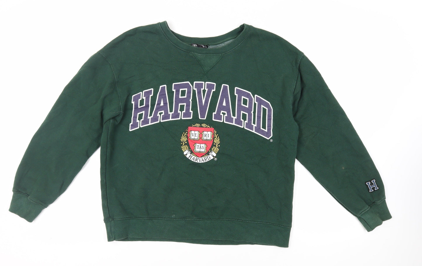 Zara Womens Green Cotton Pullover Sweatshirt Size M Pullover - Harvard