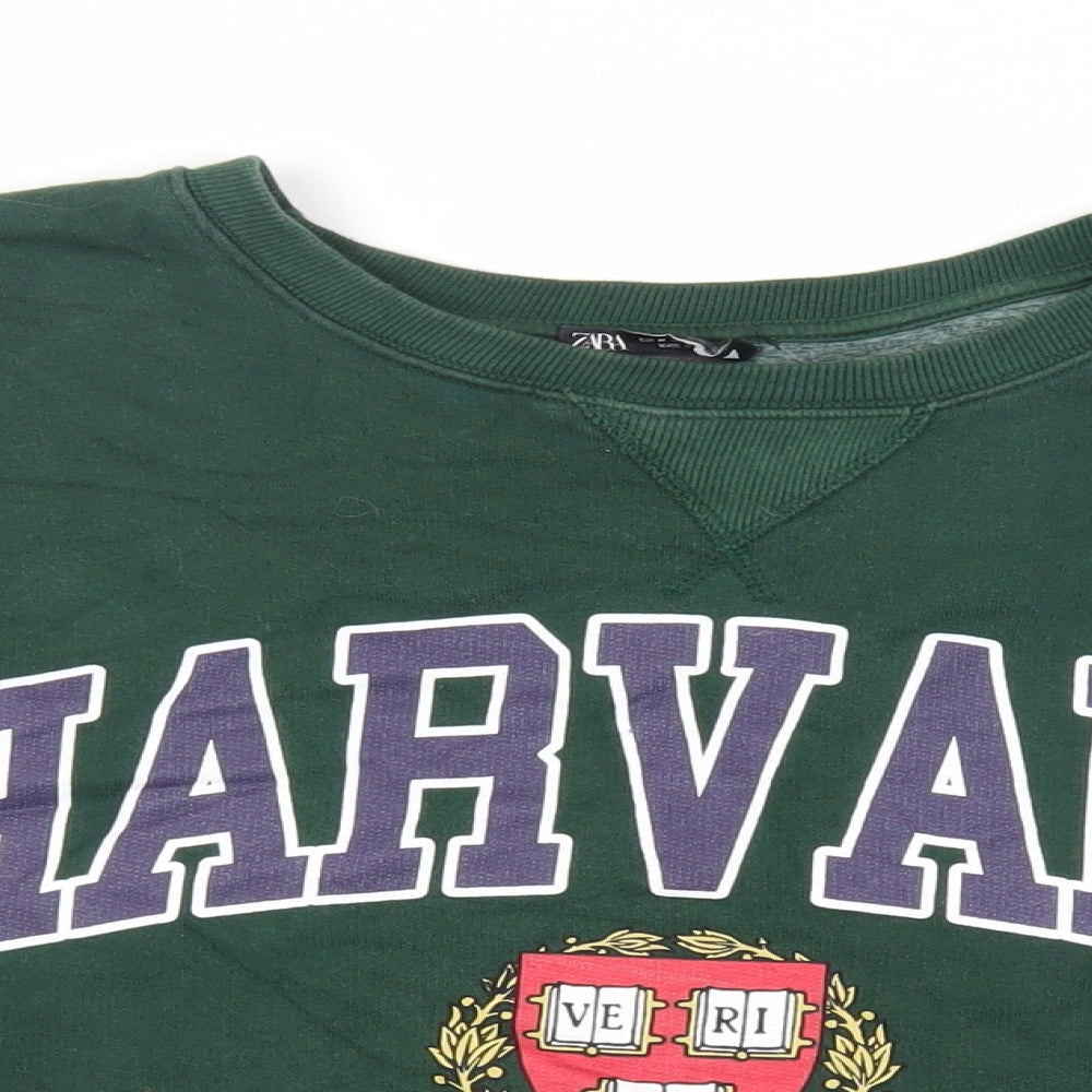 Zara Womens Green Cotton Pullover Sweatshirt Size M Pullover - Harvard