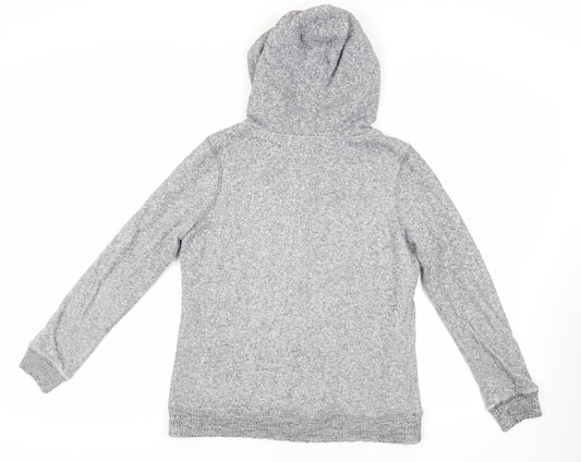 Hudson & Rose Womens Grey Cotton Pullover Hoodie Size 14 Button - Pockets