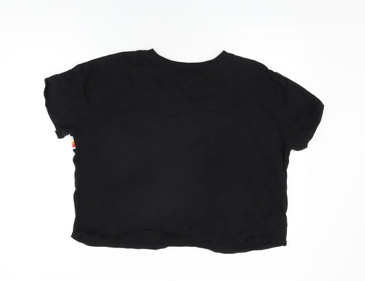 Arizona Jeans Womens Black Striped Cotton Basic T-Shirt Size 2XL Round Neck