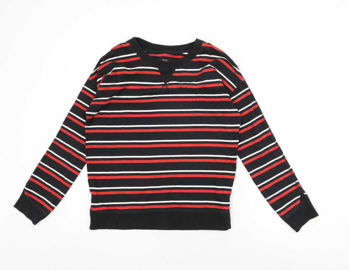 NEXT Womens Black Striped Cotton Basic T-Shirt Size 10 Round Neck
