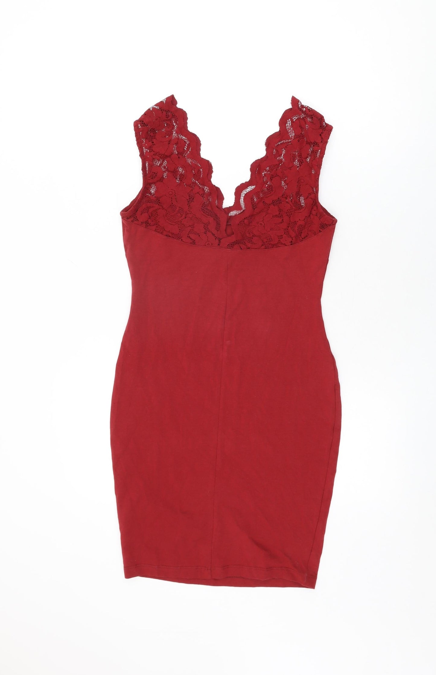H&M Womens Red Cotton Bodycon Size S V-Neck Pullover