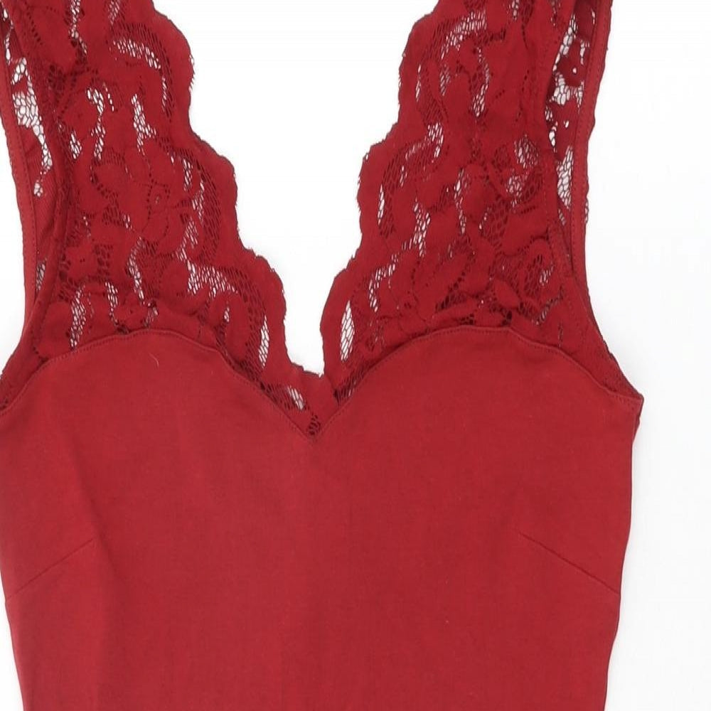 H&M Womens Red Cotton Bodycon Size S V-Neck Pullover