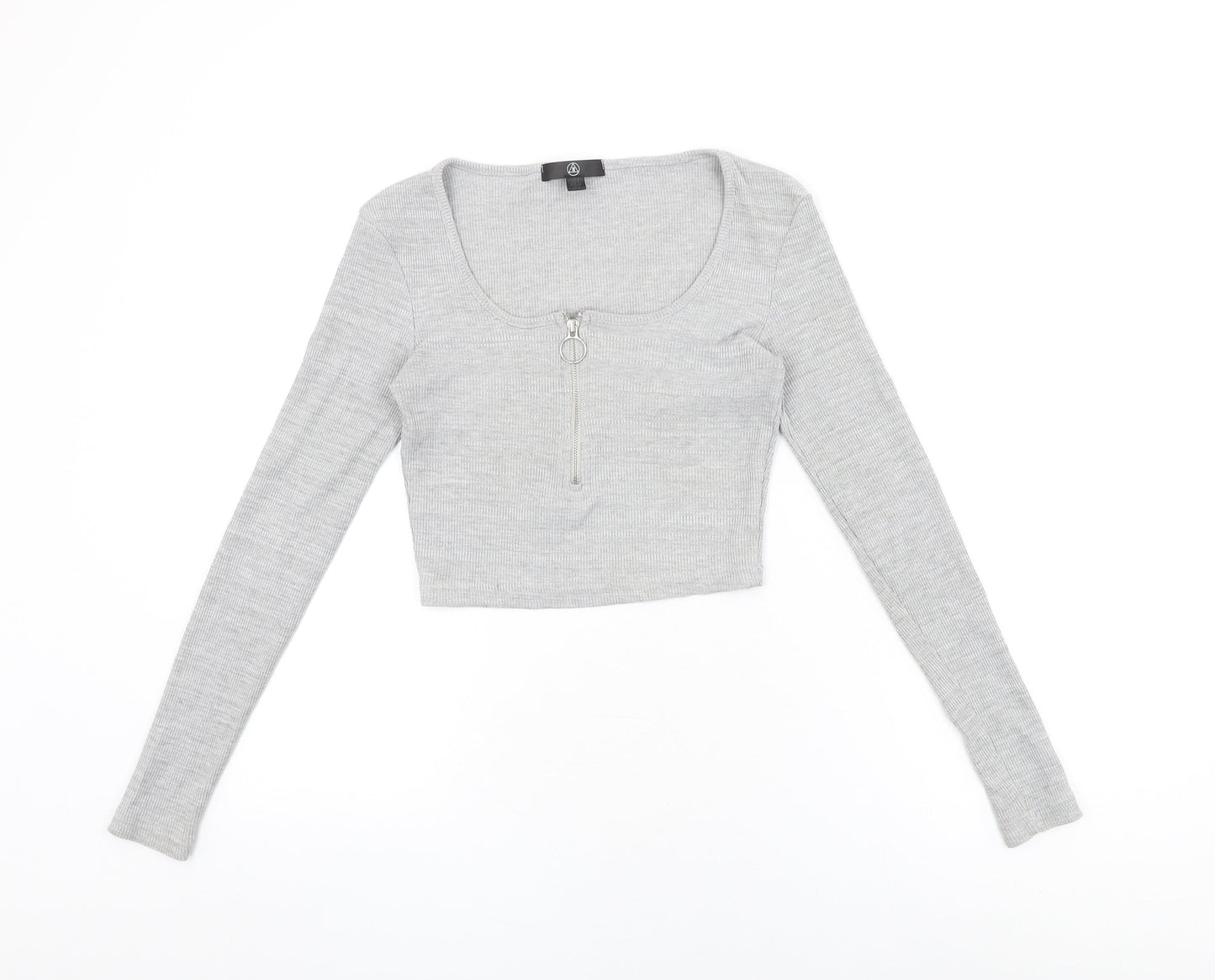 Missguided Womens Grey Polyester Cropped T-Shirt Size 8 Square Neck