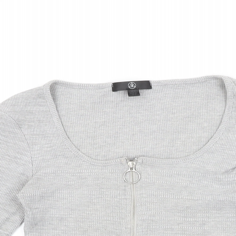 Missguided Womens Grey Polyester Cropped T-Shirt Size 8 Square Neck
