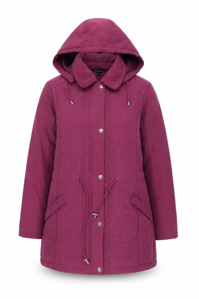 Bonmarché Womens Purple Geometric Overcoat Coat Size 14 Zip