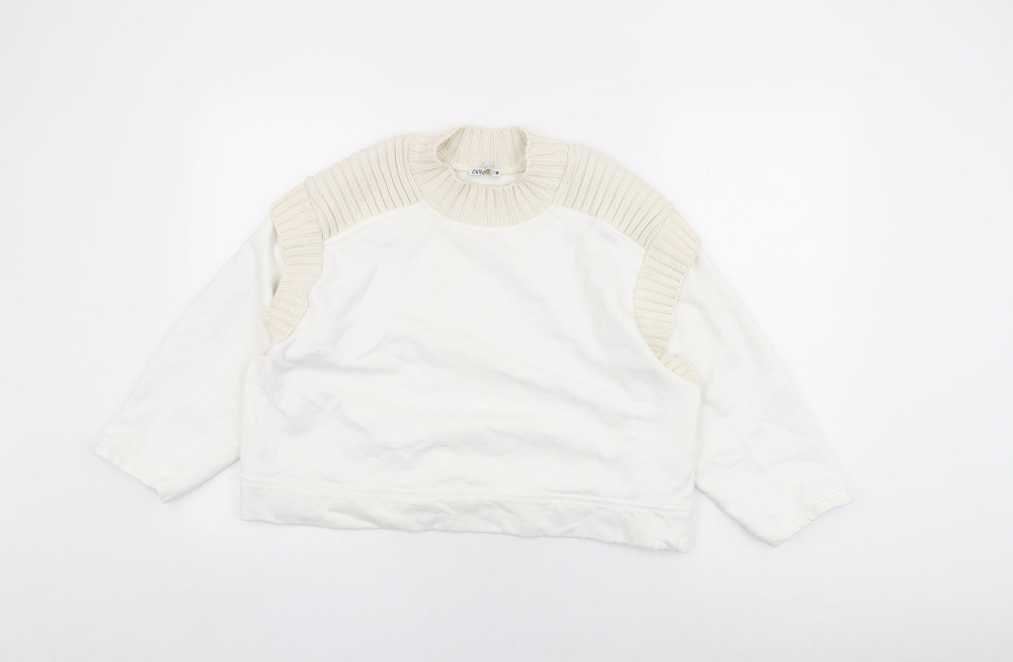 Zara Womens White Cotton Pullover Sweatshirt Size M Pullover