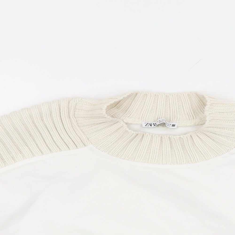 Zara Womens White Cotton Pullover Sweatshirt Size M Pullover