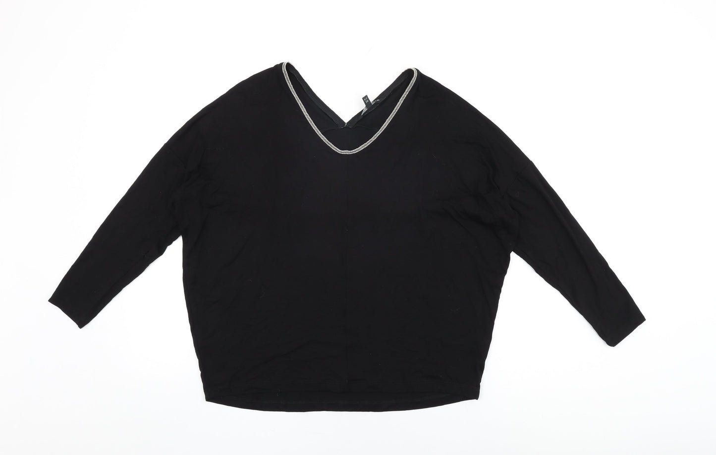 NEXT Womens Black Viscose Basic T-Shirt Size 6 V-Neck