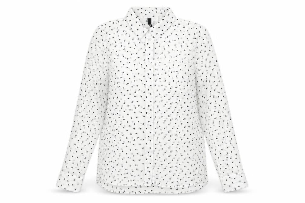 H&M Womens White Geometric Polyester Basic Button-Up Size 12 Collared - Heart Print