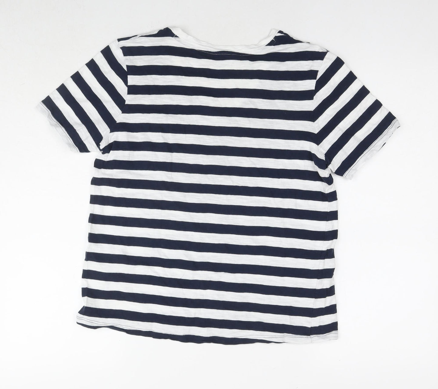 Marks and Spencer Womens Blue Striped Cotton Basic T-Shirt Size 12 Round Neck