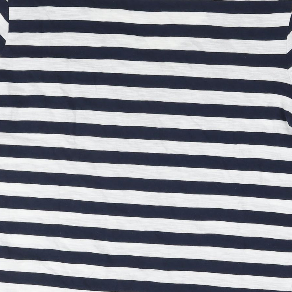 Marks and Spencer Womens Blue Striped Cotton Basic T-Shirt Size 12 Round Neck