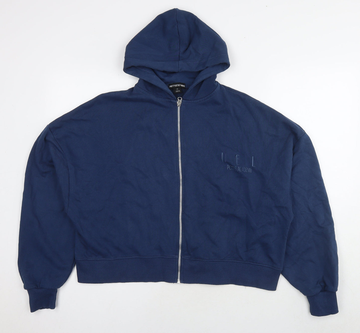 PRETTYLITTLETHING Womens Blue Cotton Full Zip Hoodie Size XS Pullover