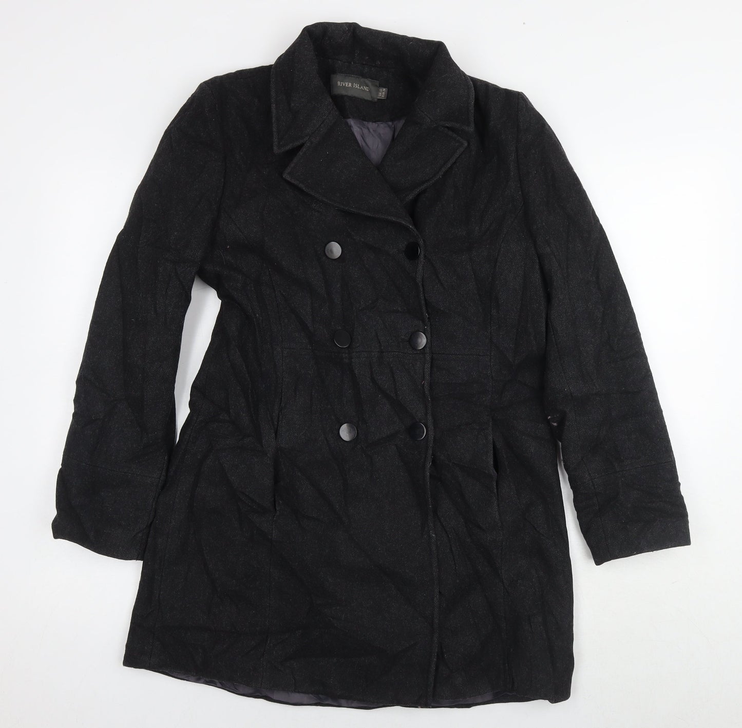 River Island Womens Black Pea Coat Coat Size 12 Button