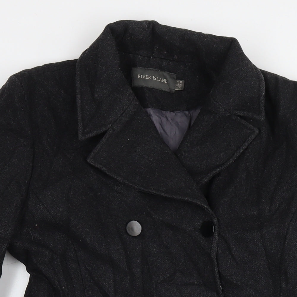 River Island Womens Black Pea Coat Coat Size 12 Button