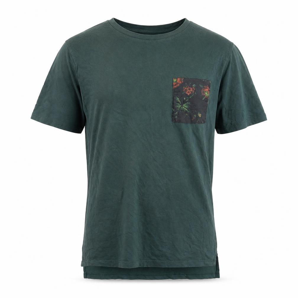 Front view of ASOS men’s green cotton t-shirt, size S, round neck