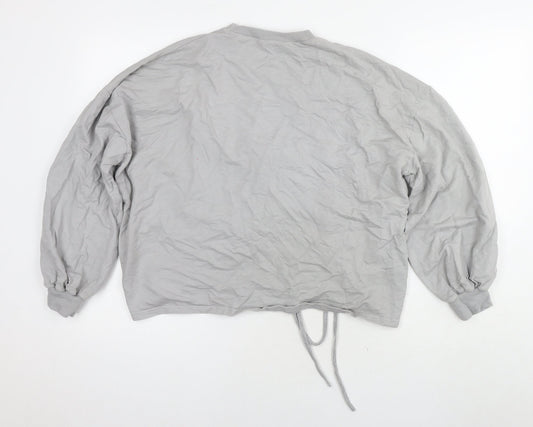 PRETTYLITTLETHING Womens Grey Cotton Pullover Sweatshirt Size S Pullover - Tie Detail