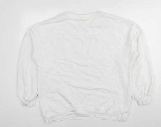 New Look Womens White Cotton Pullover Sweatshirt Size L Pullover - Leopard detail Heart