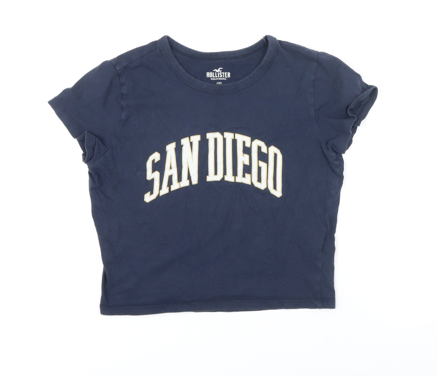 Hollister Womens Blue Cotton Cropped T-Shirt Size XS Round Neck - San Diego