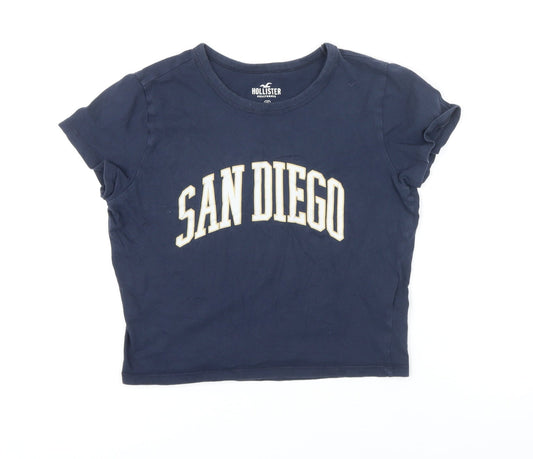 Hollister Womens Blue Cotton Cropped T-Shirt Size XS Round Neck - San Diego