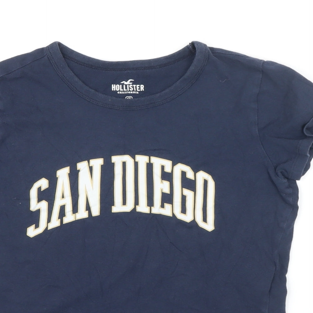 Hollister Womens Blue Cotton Cropped T-Shirt Size XS Round Neck - San Diego