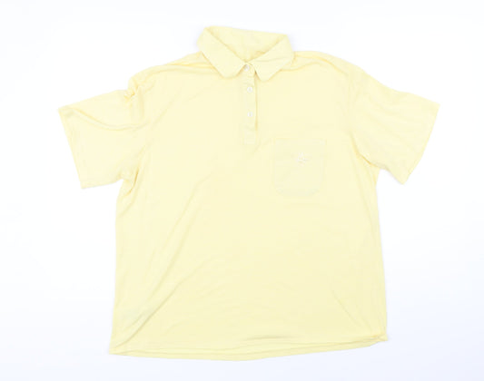 St Michael Womens Yellow Polyester Basic T-Shirt Size 16 Collared - Vintage