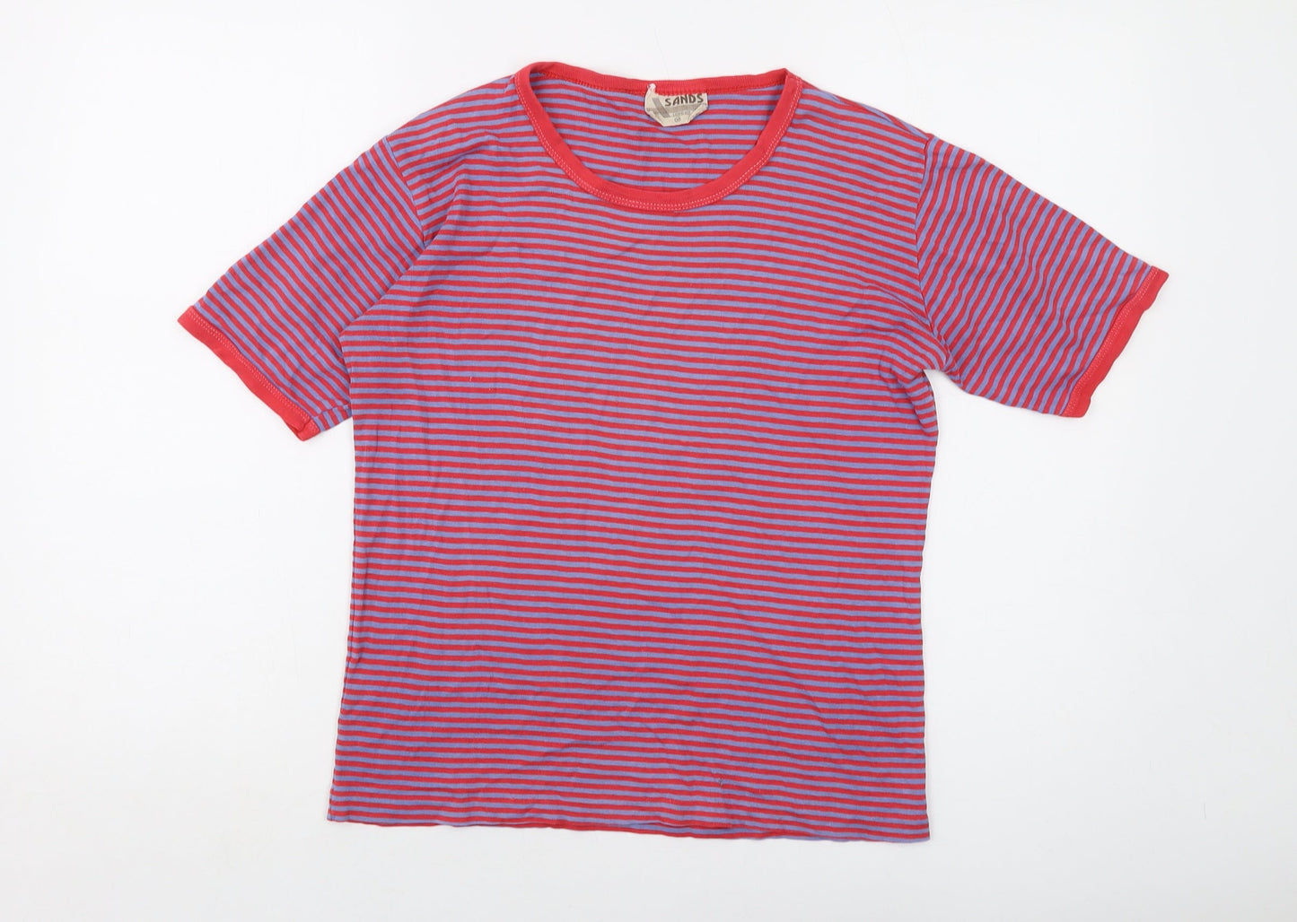 Sands Womens Red Striped Cotton Basic T-Shirt Size M Crew Neck