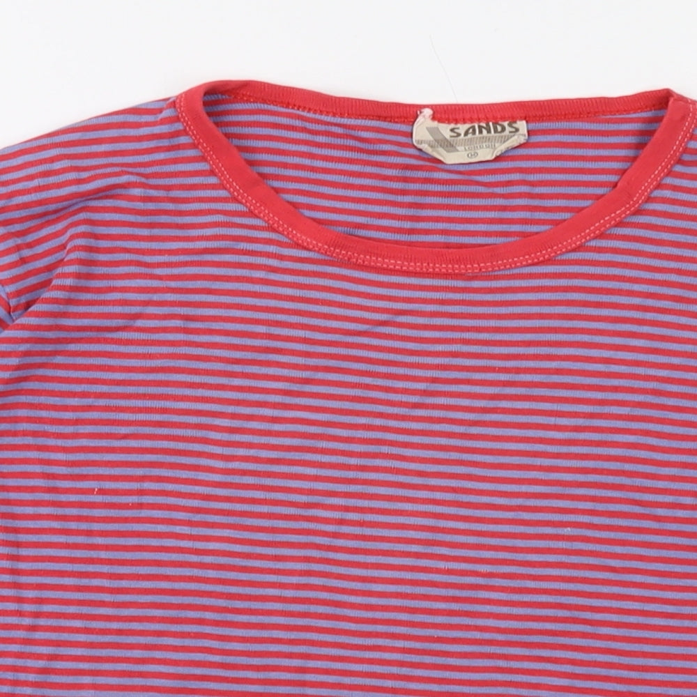 Sands Womens Red Striped Cotton Basic T-Shirt Size M Crew Neck