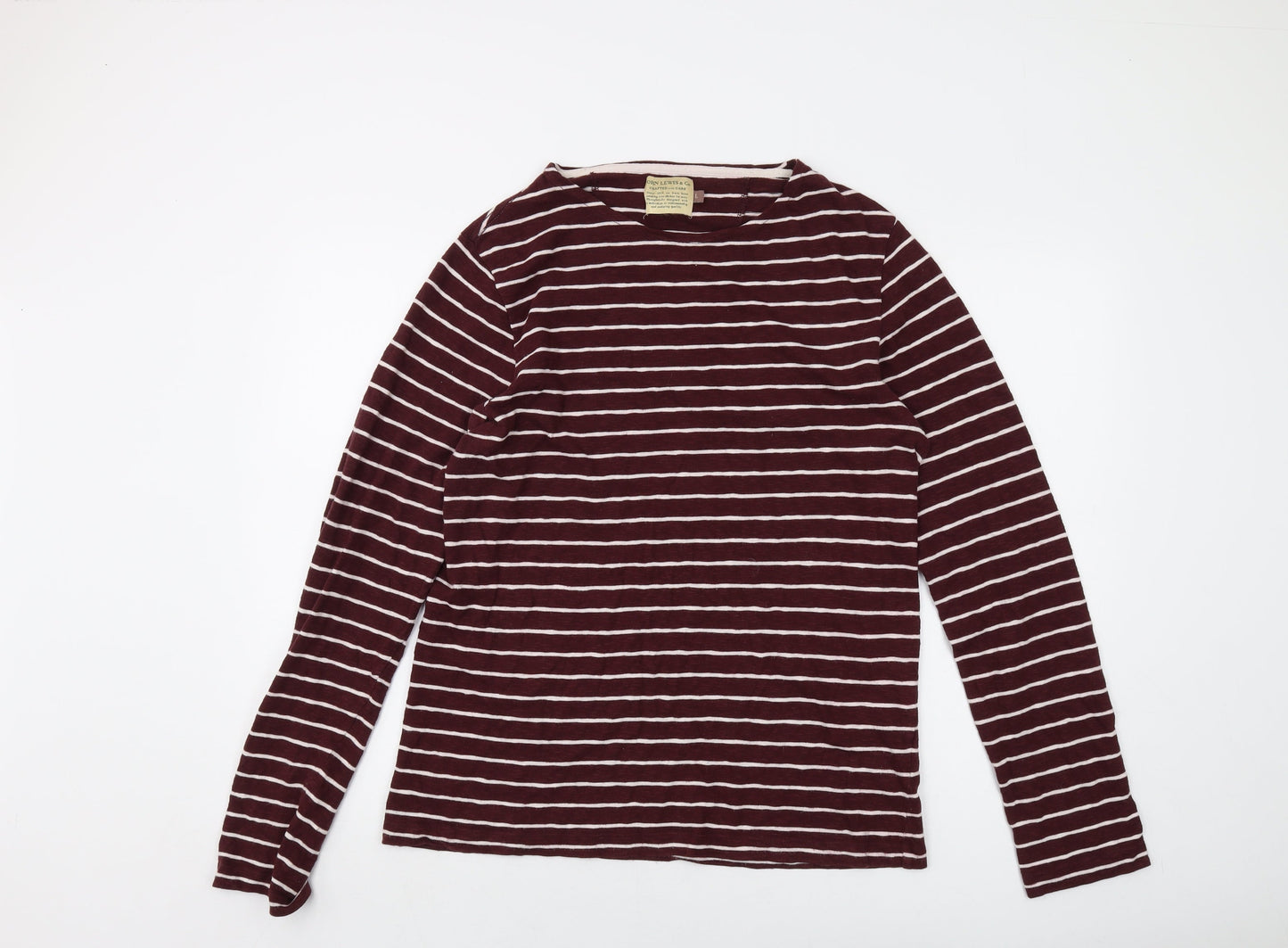 John Lewis Womens Red Striped Cotton Basic T-Shirt Size L Round Neck - Vintage