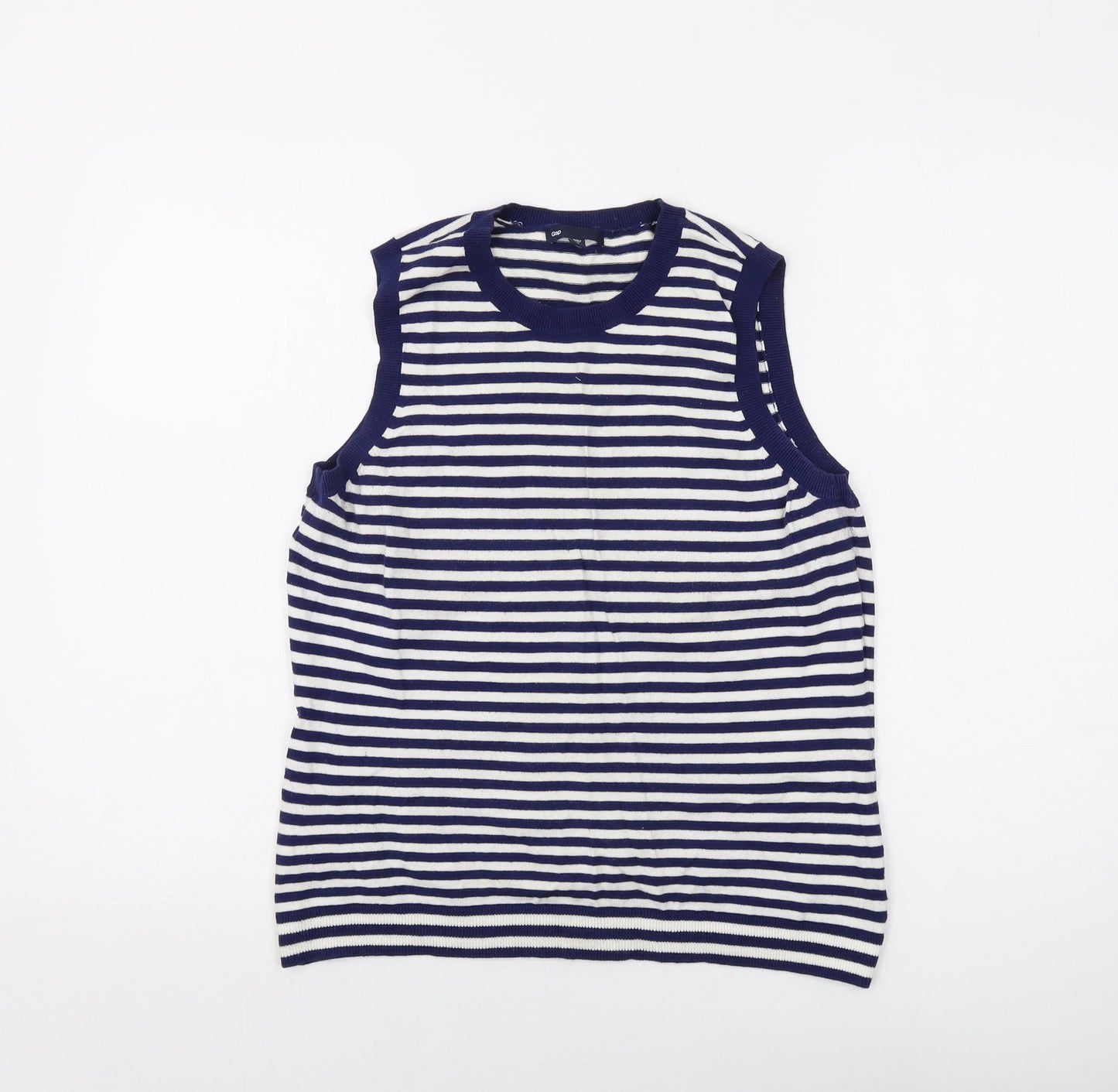 Gap Womens Blue Striped Cotton Basic Tank Size L Crew Neck