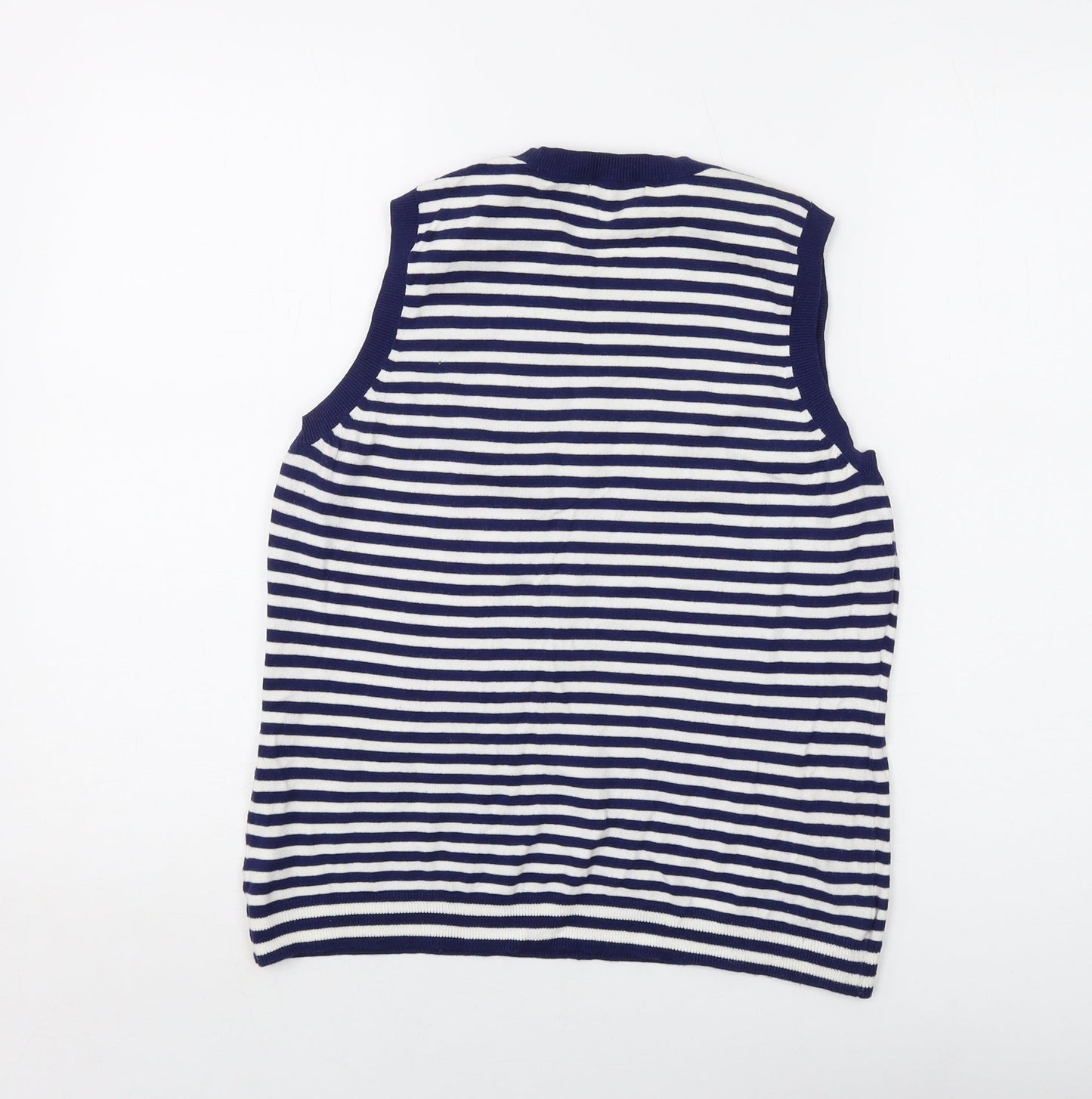 Gap Womens Blue Striped Cotton Basic Tank Size L Crew Neck