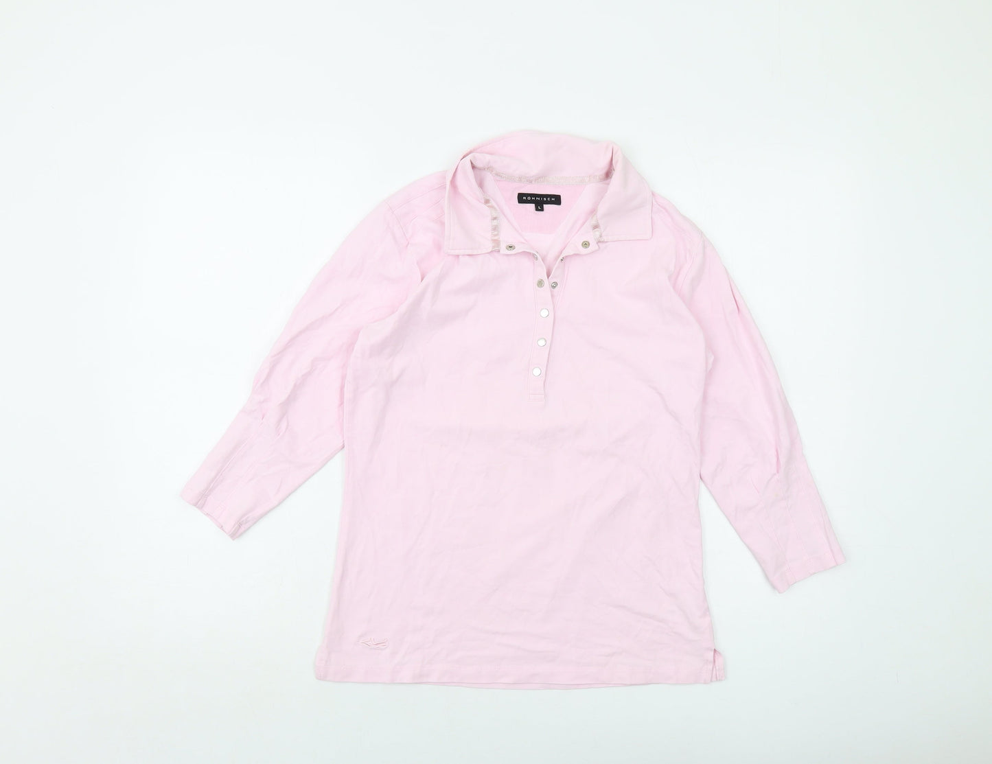 Rohnisch Womens Pink Cotton Basic T-Shirt Size L Collared