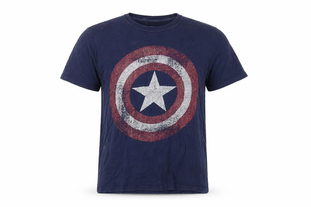 Front view of Avenger men’s blue cotton t-shirt, size S, crew neck