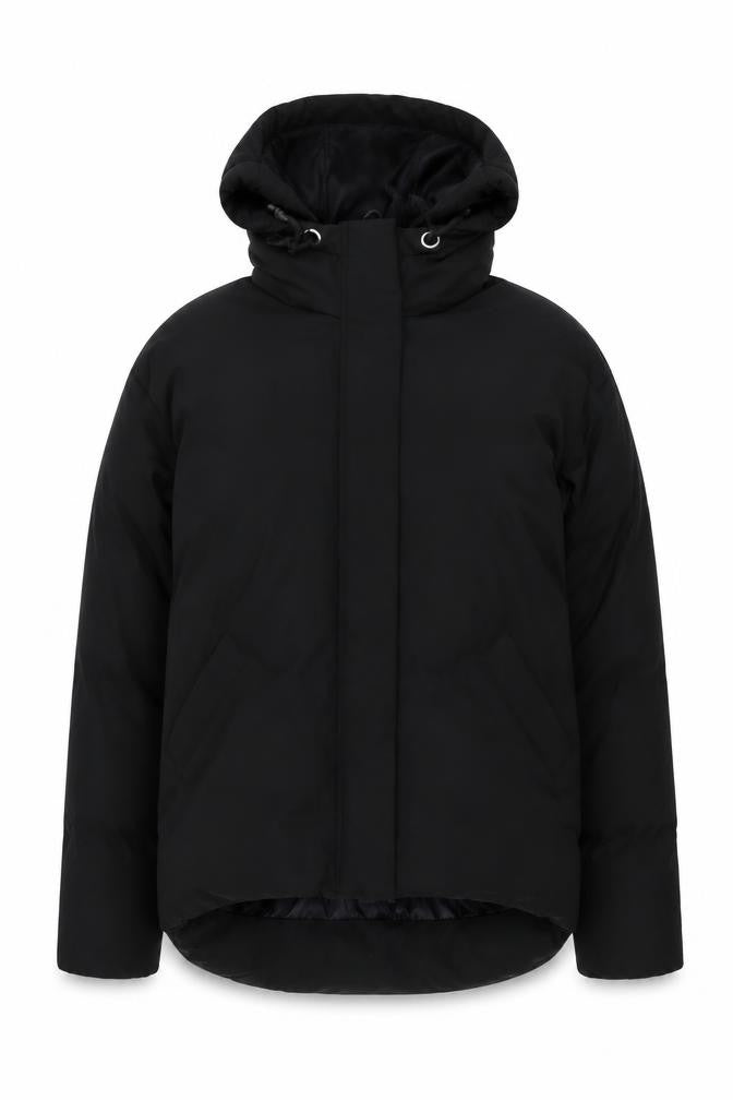 Front view of In the Style women’s black jacket, size UK 8, zip