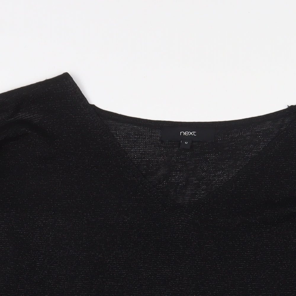 NEXT Womens Black V-Neck Viscose Pullover Jumper Size 12 - Cold Shoulder