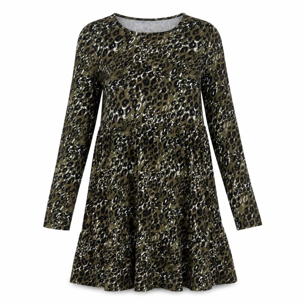 New Look Womens Green Animal Print Cotton A-Line Size 8 Crew Neck Pullover