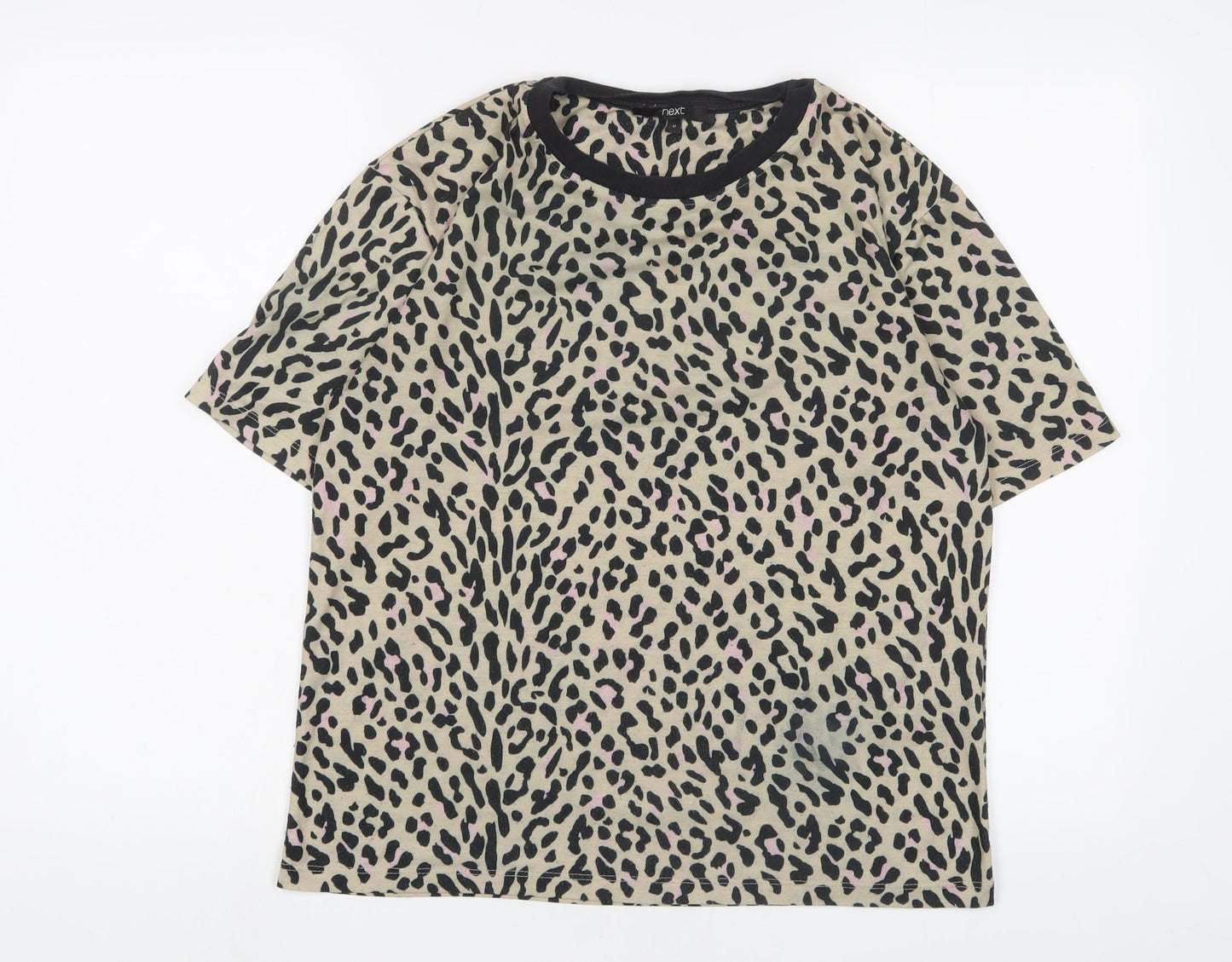 NEXT Womens Brown Animal Print Polyester Basic T-Shirt Size M Crew Neck