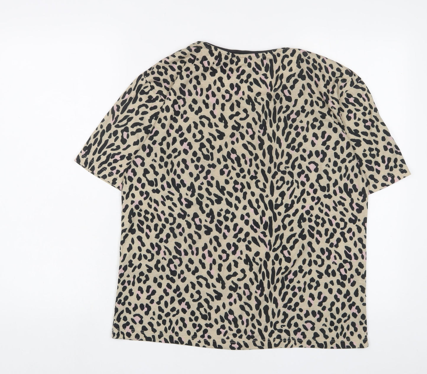 NEXT Womens Brown Animal Print Polyester Basic T-Shirt Size M Crew Neck