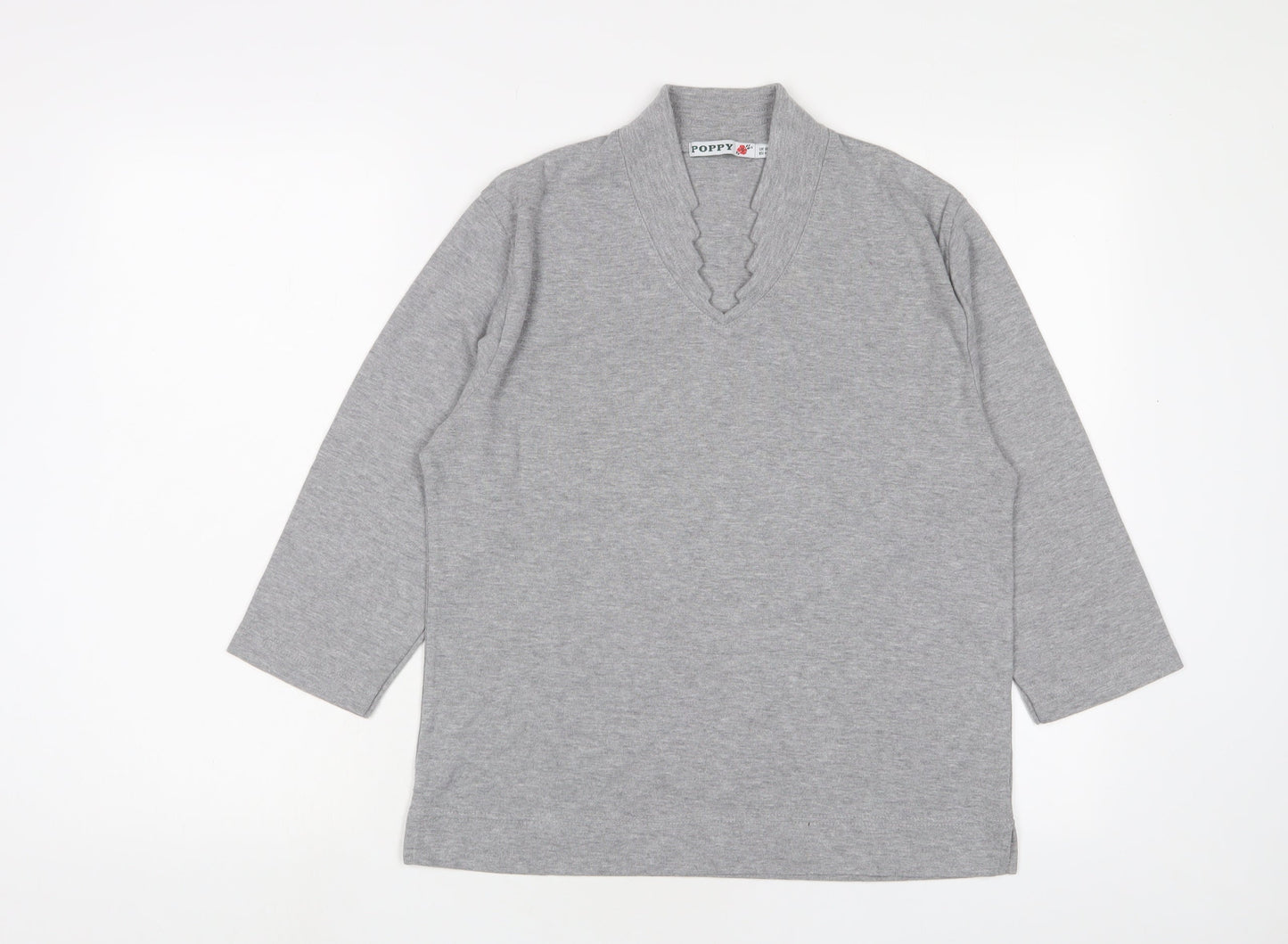 Poppy Womens Grey Polyester Basic T-Shirt Size 18 V-Neck