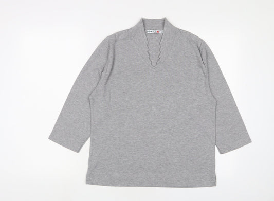 Poppy Womens Grey Polyester Basic T-Shirt Size 18 V-Neck
