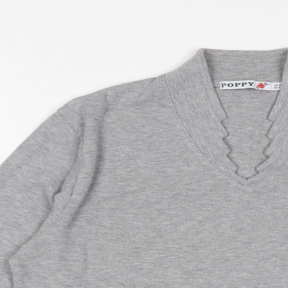 Poppy Womens Grey Polyester Basic T-Shirt Size 18 V-Neck