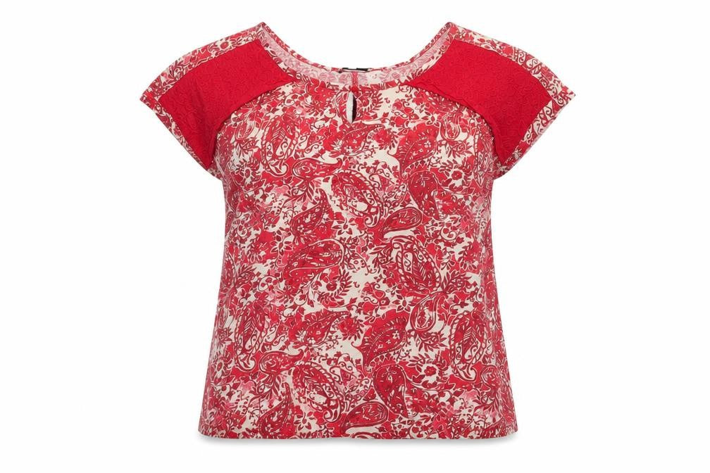 Next Womens Red Fair Isle Cotton Basic T-Shirt Size 12 Boat Neck - Embroidered